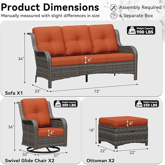 5 Piece Outdoor Wicker Patio Furniture Set, Outdoor Swivel Rocker Patio Chairs Set with Thickened Olefin Cushions - Photo 2