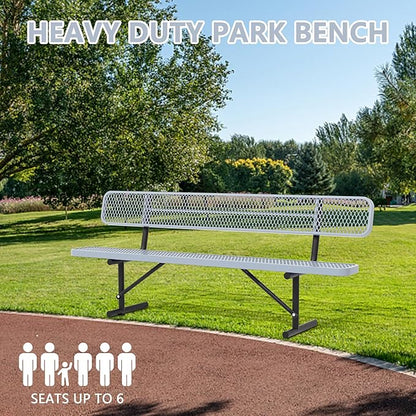 8 Ft Metal Park Bench for Outside, All-Weather Thermoplastic Coating Outdoor Bench with Backrest, Commercial Heavy Duty Benches for Shopping Malls, Stores, Parks, Patios, Decks,Grey
