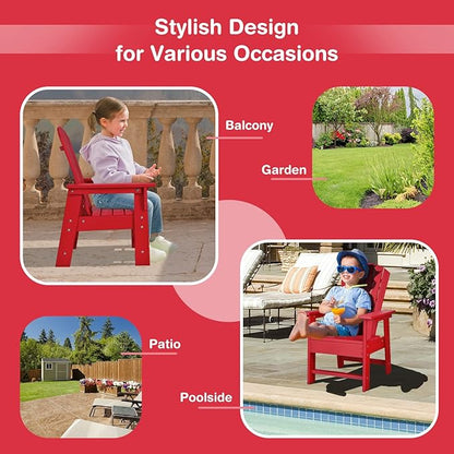 Giantex Adirondack Chair, Kids HDPE Patio Lawn Chair with Ergonomic Backrest for Deck, Porch, Backyard, Poolside, Indoor, Weather Resistance Toddler Outdoor Chair (1, Red)