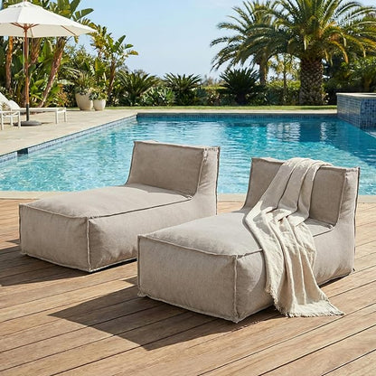 Merax Outdoor Bean Bag Lounge Chairs Set of 2, 61" Outdoor Chaise Lounger Chair with Foam Filled, Cozy Outdoor Bean Bag Couch for Patio Pool Desk, Water-Resistant Fabric Sun Lounger Chair, Beige