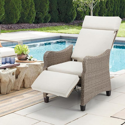 HOMREST Outdoor Recliner Chair for Patio, Wicker Reclining Chair with Adjustable Backrest up to 150°, Rattan Armchair with Integrated Footrest & Removable Cushion for Garden, Light Gray