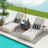 Giantex Umbrella Table, Outdoor Side Table with 2" Umbrella Hole, Rattan Umbrella Stand Holder, Heavy Duty Metal Frame - Photo 4
