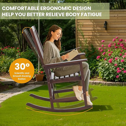 Wooden Outdoor Rocking Chairs, Porch Rocker for Patio,Deck,Garden, Indoor Outdoor Use, Suitable for Kids, Acacia Wood, Dark Brown