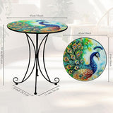 18 Inch Outdoor Side Table, Peacock Metal Accent Table, Indoor Small Round End Tables - Photo 3