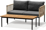 Idzo Oscar Wicker Metal Loveseat with Coffee Table – Black, 2-Seater Outdoor Sofa Set for Small Patios - Photo 1