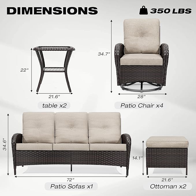 Joyside Wicker Patio Furniture Set, 9 Piece Outdoor Furniture Set with Thickened Cushions, High Back, Deep Seating - Photo 2