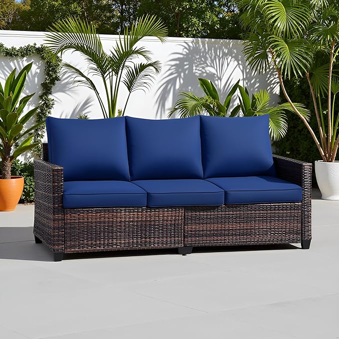 3-Seater Deep Seat Outdoor Sofa - High Back Patio Couch with Water-Resistant Cushions, All-Weather PE Rattan for Patio - Photo 2
