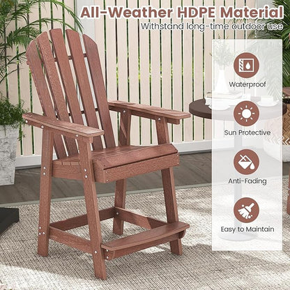 Giantex Tall Adirondack Chair Set of 4, HDPE Outdoor Bar Stools with Armrests, 4.5” Wide Footrest, Patio Adirondack Barstools, All-Weather Balcony Chairs for Poolside, Garden, Backyard (Coffee)
