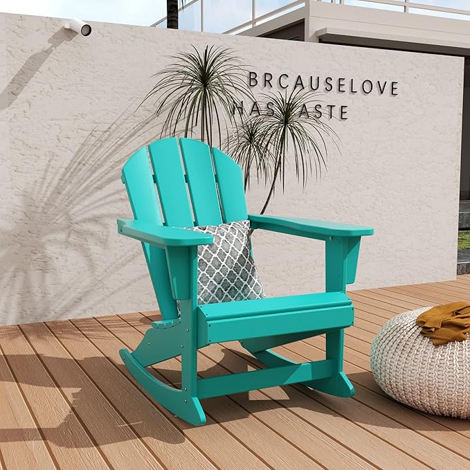 WO WESTIN OUTDOOR HDPE Laguna Outdoor Rocking Poly Adirondack Chair, Turquoise