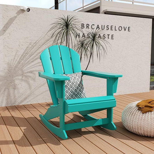 WO WESTIN OUTDOOR HDPE Laguna Outdoor Rocking Poly Adirondack Chair, Turquoise