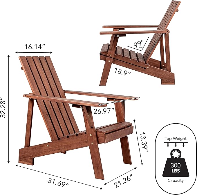 Eyely PTA1001C Spencer Outdoor Patio Modern Acacia Wood Adirondack Chair, Dark Brown for Mid-Century, Classic, Modern, Cottage, Farmhouse, Rustic