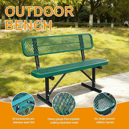 6 ft Outdoor Park Bench – Heavy-Duty Steel Frame & Rust-Resistant Thermoplastic Coating, Suitable for Gardens, Courtyards, Campuses, Commercial Spaces (Green, 6ft)