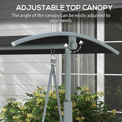 Outsunny 2 Person Porch Swing with Stand, Outdoor Swing with Canopy, Pivot Storage Table, 2 Cup Holders, Cushions for Patio, Backyard, Black