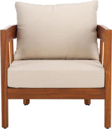 SAFAVIEH Outdoor Collection Owen Natural Brown/Taupe Cushion Solid Wood Chair Set of 2 - Photo 6