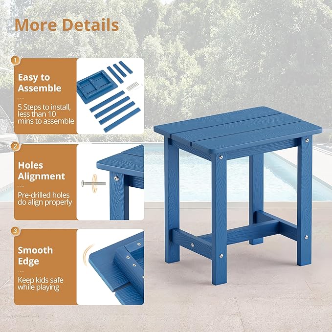 LUE BONA Outdoor Side Table, HDPS Small Outdoor Table, Adirondack Side Table, Outside End Table for Patio, Porch, Deck - Photo 7