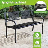 Tangkula Metal Outdoor Garden Bench, 50 Inches Patio Bench with Patterned Backrest and Curved Armrests - Photo 5