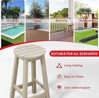 Costaelm 24" Height Outdoor Bar Stools, All-Weather Bar Stools, Adirondack Poly Patio Round Bar Stool for Patio, Deck, Kitchen Counter and Garden, Sand
