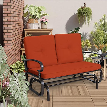 Incbruce Outdoor Glider Rocking Chair Patio Glider Bench for 2 Person, Porch Loveseat Seating Patio Steel Frame Chair Set with Cushion for Porch, Patio, Garden (Red)
