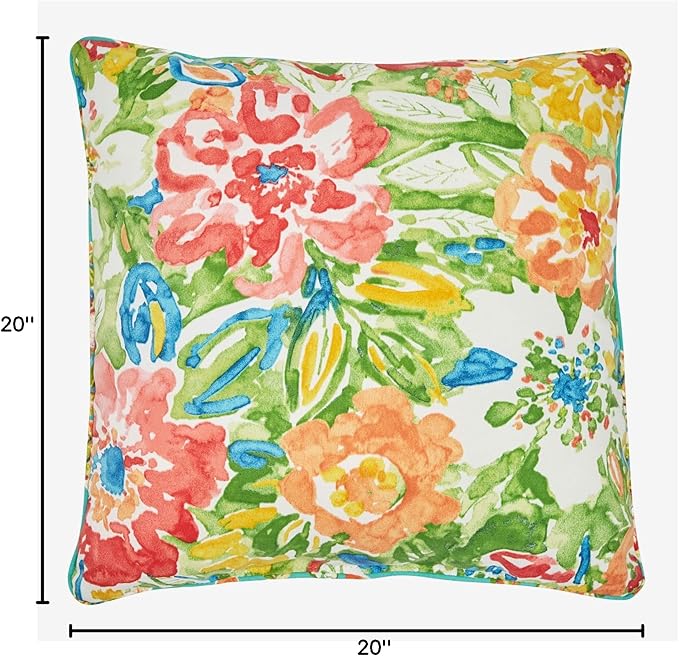 BrylaneHome 20" Square Throw Pillow - Patio & Outdoor - Water, Stain & Fade Resistant - Poppy Green - Photo 7