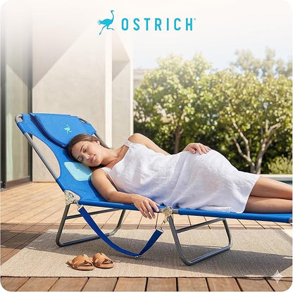 Ostrich the Ladies Comfort Lounger with Chest Support, Foldable and Portable Reclining Outdoor Patio Beach Lawn Camping Pool Tanning Chair, Ocean Blue