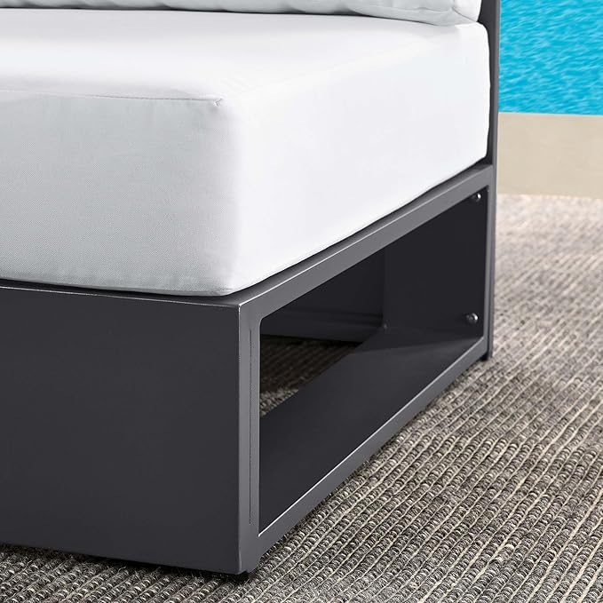 Modway Tahoe Aluminum Armless Patio Gray White Modular Weather-Resistant Cushions-Perfect as Club Outdoor Lounge Chair