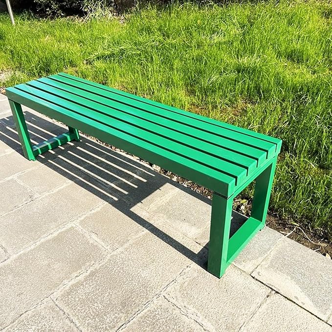 Durable Weatherproof Metal Outdoor Bench - 47in Backless Green Cast Iron Patio Furniture for Garden, Park, Lawn & Front Porch, Stylish & Comfortable Seating