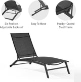 Crosley Furniture Weaver Reclining Sling Outdoor Chaise Lounge Chair with Wheels for Patio, Deck, and Pool, Charcoal - Photo 7