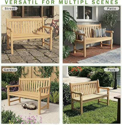 OTSUN Teak Bench Outdoor, 2-Person Wood Garden Bench with 800lb Capacity All-Weather Durable Fade-Resistant, Suitable for Courtyard Lawn Park Porche Backyard Patio & Deck