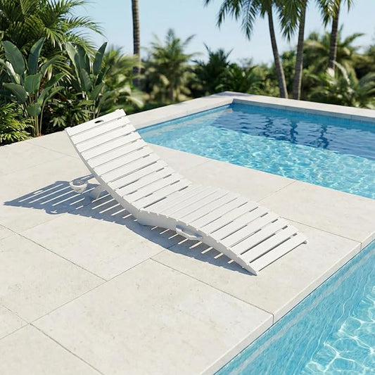 in-Pool Lounge Chairs Set of 2, Folding HDPE Pool Chairs Anti-Floating No Sandbags with Cup Holder & Handles, Outdoor Chaise Lounge for Poolside, Patio & Sun Deck(White)