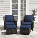 4 Pieces Patio Conversation Furniture Set - 2 Chairs with Ottomans Set of 2 - Photo 6
