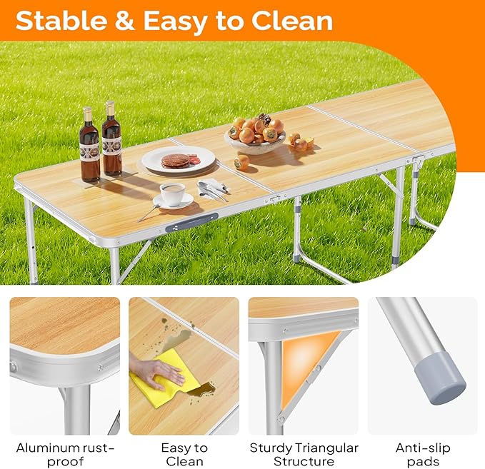 VINGLI 6ft Folding Camping Table with Carry Handle - Photo 4