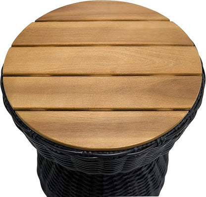 Christopher Knight Home Denhill 15.25" Outdoor Side Table, Round Patio End Table with Wood Top and Wicker Base, Small Outdoor Coffee Table for Balcony Garden, Accent Garden Stool, Black+Natural
