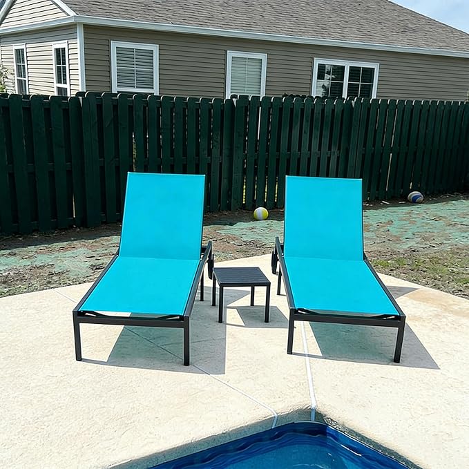 PURPLE LEAF Outdoor Chaise Lounge Chairs Set Recliner Aluminum Adjustable Chair with Wheels and Table for Poolside Beach Patio Reclining Sunbathing Lounger, Blue