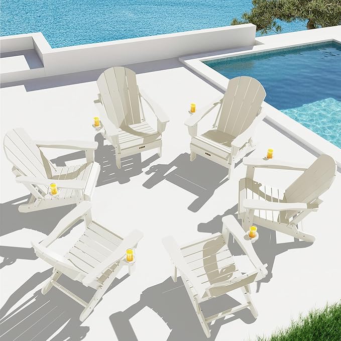 SERWALL Folding Adirondack Chair Set of 6 - Folding Adirondack Chairs with Cup Holder - Photo 1
