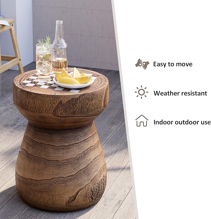 HOMPUS Outdoor Side Table with White Checkerboard Grain Tabletop Mushroom Shaped MgO Lightweight End Tables Modern - Photo 5