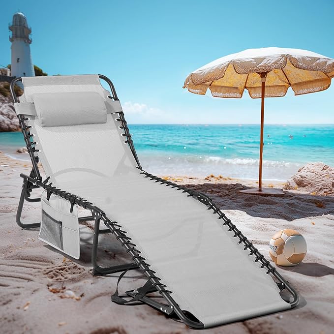 Unovivy Outdoor Chaise Lounge Chairs Set of 2, Portable Folding Pool Lounge Chair with 5-Position Reclining Back - Photo 3