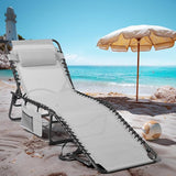 Unovivy Outdoor Chaise Lounge Chairs Set of 2, Portable Folding Pool Lounge Chair with 5-Position Reclining Back - Photo 3