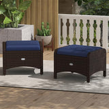 RELAX4LIFE Wicker Outdoor Ottomans for Patio - Set of 2 Rattan Footstools w/Removable Cushions - Photo 2