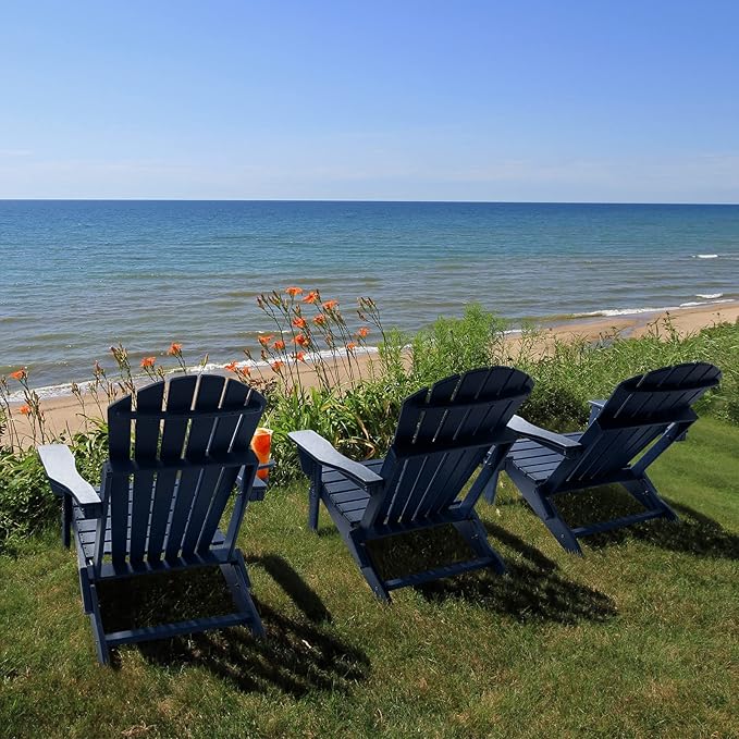 FUNBERRY Folding Adirondack Chair with Adjustable Backrest, HDPE All Weather Fire Pit Chairs with Cup Holder
