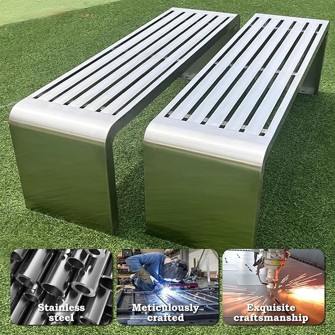Metal Garden Bench for 2-3 People, Outside Park Bench, All Weather Modern Seating for Terraces, Courtyards, Patio, Porch, Lawn, Balcony