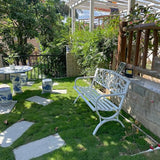 Outdoor Bench Weatherproof Metal Garden Bench with Slatted Patio Bench with Floral Pattern Backrest, Arch Legs for Porch - Photo 3
