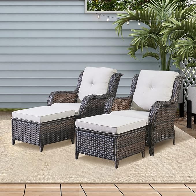 Rilyson Wicker Patio Furniture Set - 4 Piece Rattan Outdoor Sectional Conversation Sets with 2 Chairs and 2 Ottomans - Photo 7