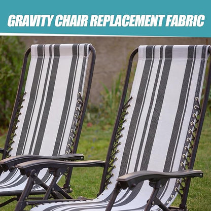 Queekay Chair Replacement Fabric with 4 Bungee Cord Lounge Chair Cloth Mesh Repair Kit for Patio Recliner Outdoor Lawn Pool(63 x 17 Inch,Grey Stripes)