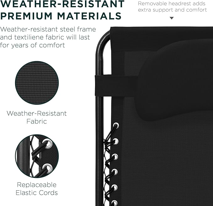Best Choice Products Oversized Zero Gravity Chair, Folding Outdoor Patio Lounge Recliner w/Cup Holder Accessory Tray, Pillow - Black