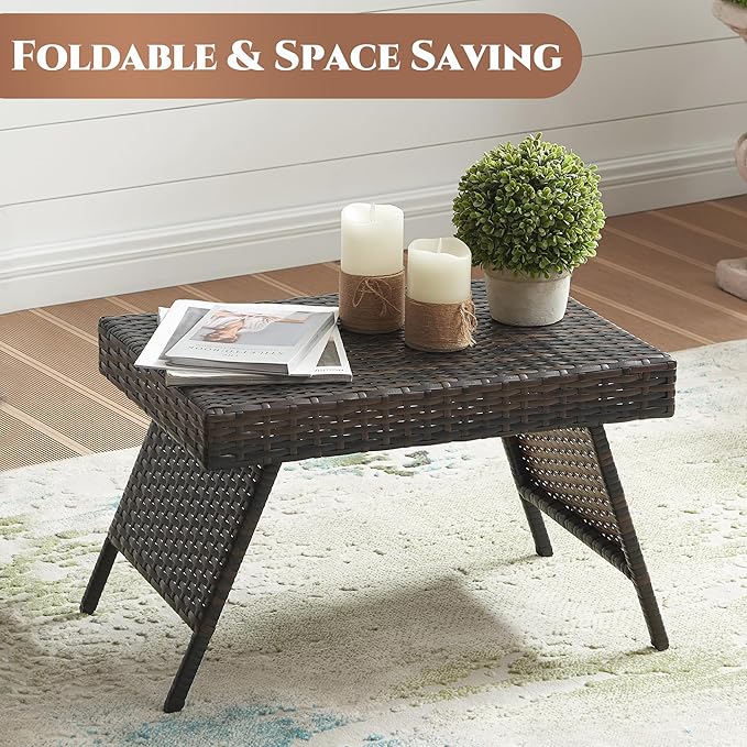 Outdoor PE Wicker Coffee Table, Rattan Patio Table for Conversation Set, Outdoor Table for Poolside, Garden, Backyard, Brown