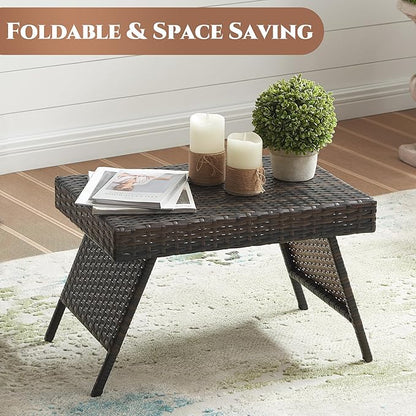 Outdoor PE Wicker Coffee Table, Rattan Patio Table for Conversation Set, Outdoor Table for Poolside, Garden, Backyard, Brown