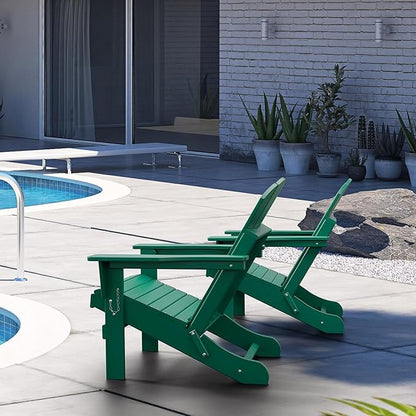 Folding Adirondack Chair, All-Weather Fire Pit Chairs, Oversized All Weather Resistant Outdoor Adirondack Chair for Firepit Area BBQ Beach Deck Garden Lawn Backyard Pool (Dark Green)
