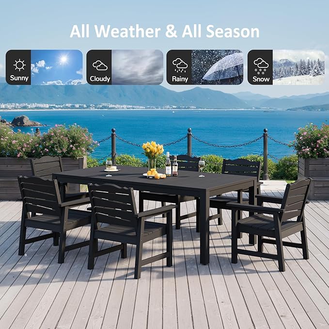 Outdoor Dining Table, Weatherproof 63" Rectangle HIPS Patio Dining Table for 6, with 2" Umbrella Hole - Photo 8