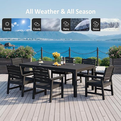 Outdoor Dining Table, Weatherproof 63" Rectangle HIPS Patio Dining Table for 6, with 2" Umbrella Hole, Outdoor Table for Backyard Deck Poolside, Black