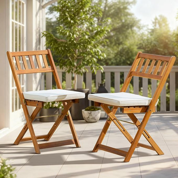 IDZO Serene Bistro Set – 2-Piece Foldable Acacia Wood Chairs with Cushions, FSC-Certified Durable Construction - Photo 1